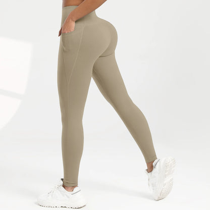 Women Solid Color High Waist Leggings with Pockets